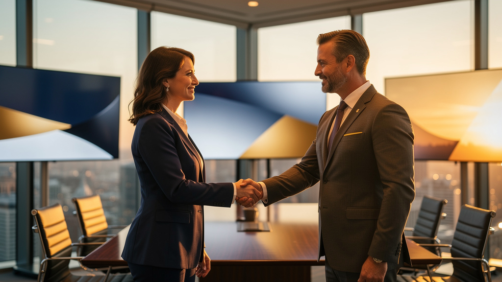 Recruiting director presenting technology platform capabilities to a prospective advisor at a whiteboard