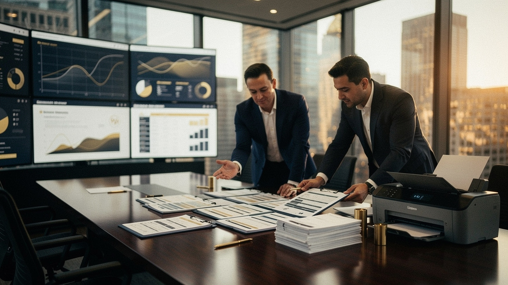 Stacked brokerage statements being processed by an AI document intelligence pipeline