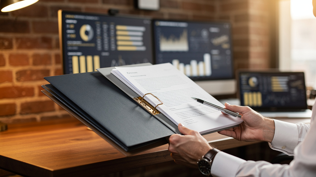 A breakaway advisor packs his office on his last day at a wirehouse while his transition consultant prepares the Broker Protocol notice on a laptop